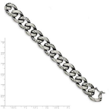 Stainless Steel Chisel Antiqued Polished And Reptile Scale Textured Link Chain Bracelet