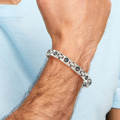 Stainless Steel Chisel Brushed And Polished With Magnetic Ball Accent 8.5 Inch Link Bracelet