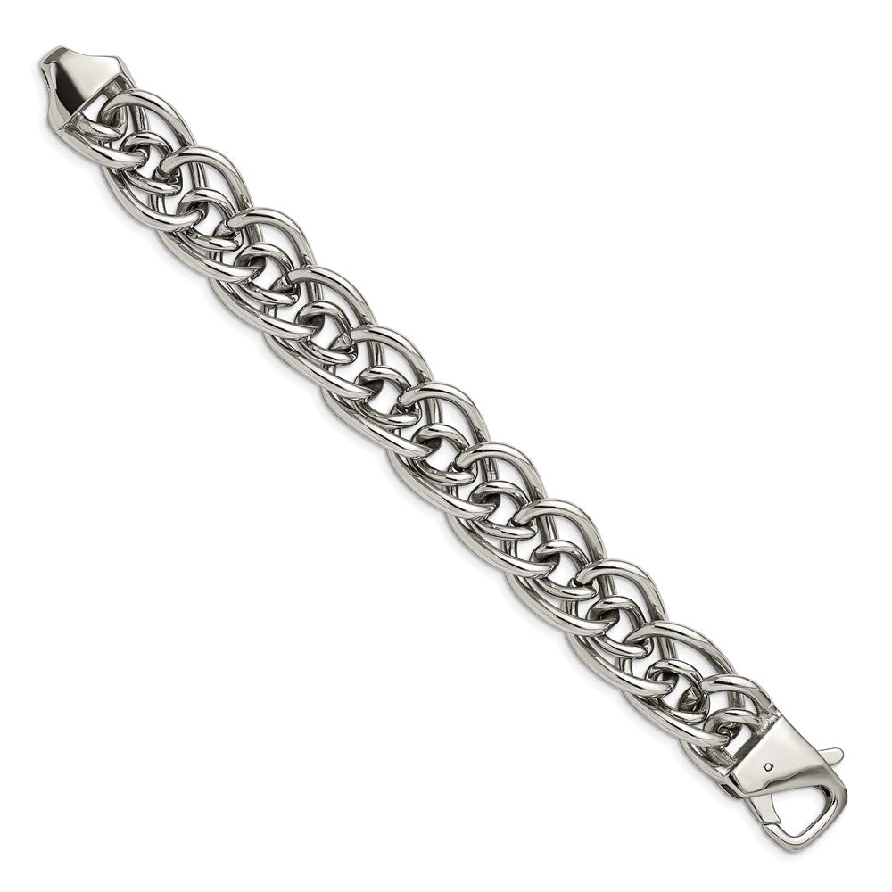 Stainless Steel Chisel Polished Large And Small Oval Link Chain Bracelet
