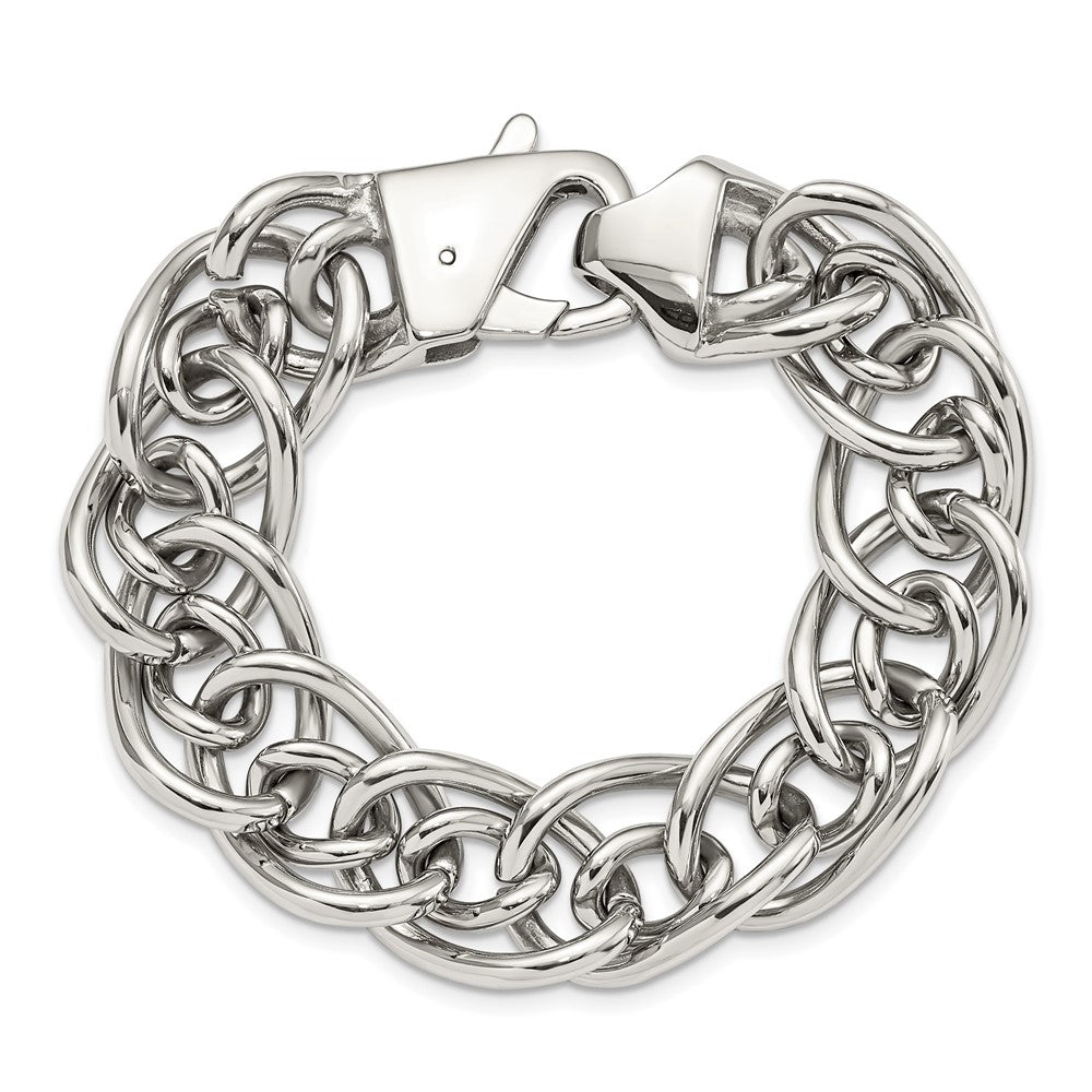 Stainless Steel Chisel Polished Large And Small Oval Link Chain Bracelet