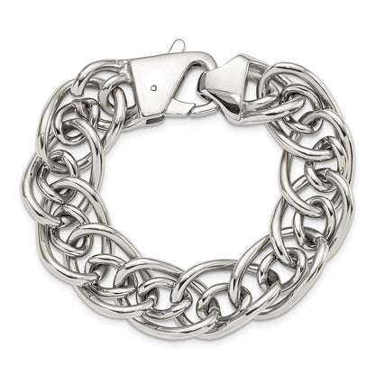 Stainless Steel Chisel Polished Large And Small Oval Link Chain Bracelet