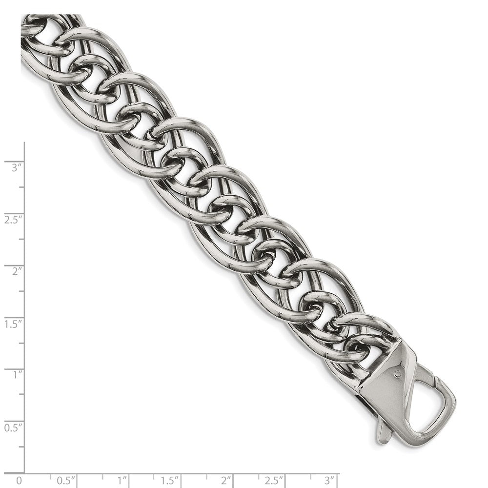 Stainless Steel Chisel Polished Large And Small Oval Link Chain Bracelet