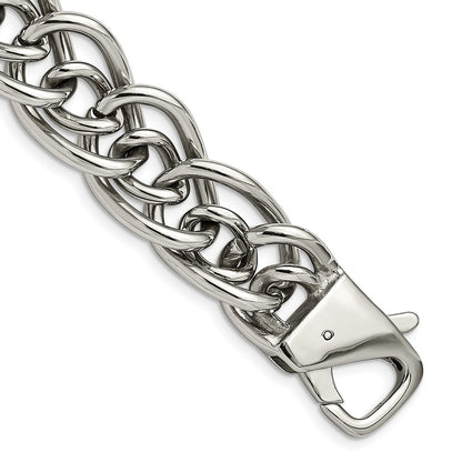 Stainless Steel Chisel Polished Large And Small Oval Link Chain Bracelet