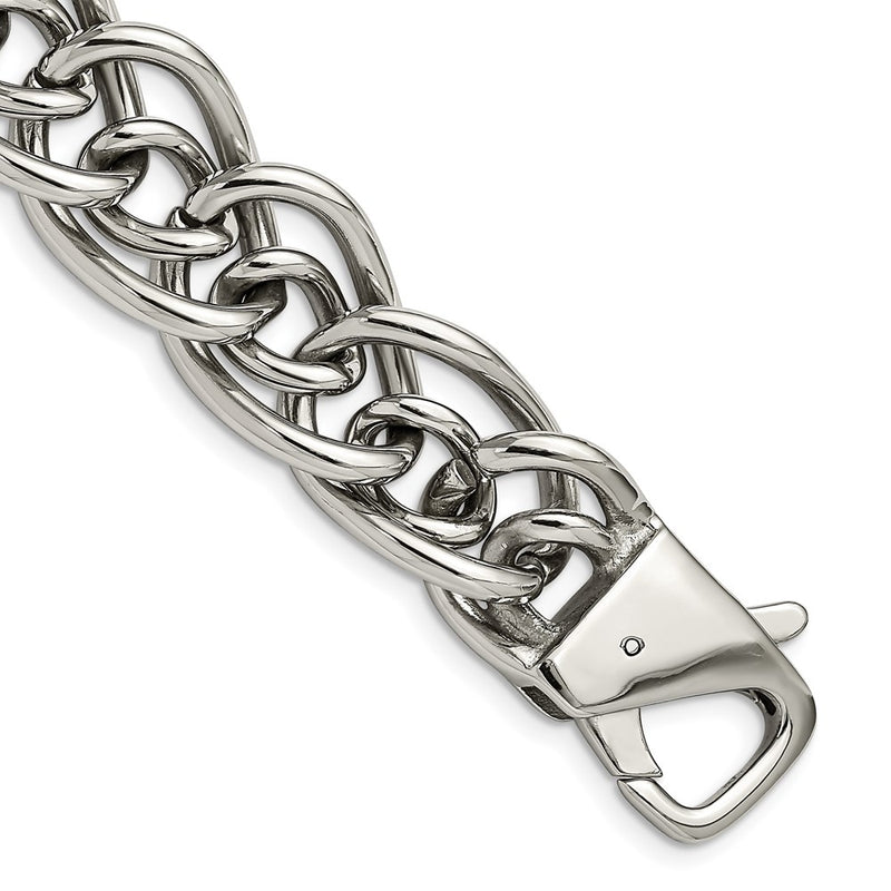 Stainless Steel Chisel Polished Large And Small Oval Link Chain Bracelet