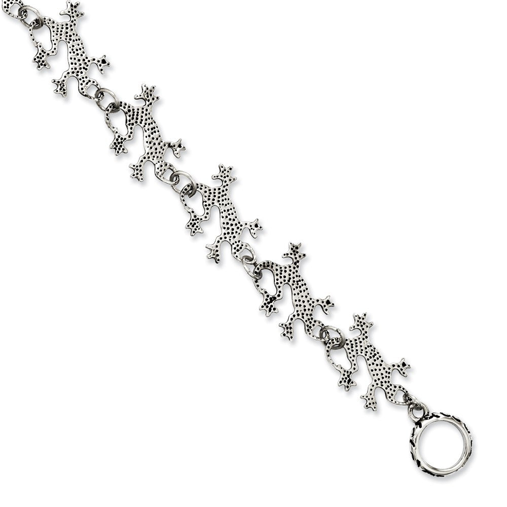 8.5 Inch Stainless Steel Polished & Antiqued Lizards 8.5In Toggle Bracelet