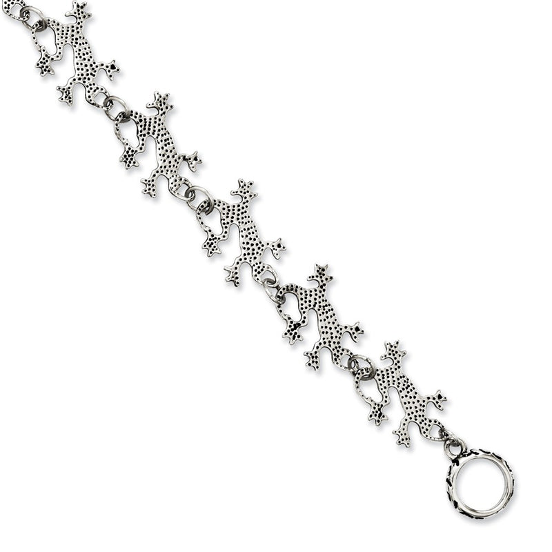 8.5 Inch Stainless Steel Polished & Antiqued Lizards 8.5In Toggle Bracelet