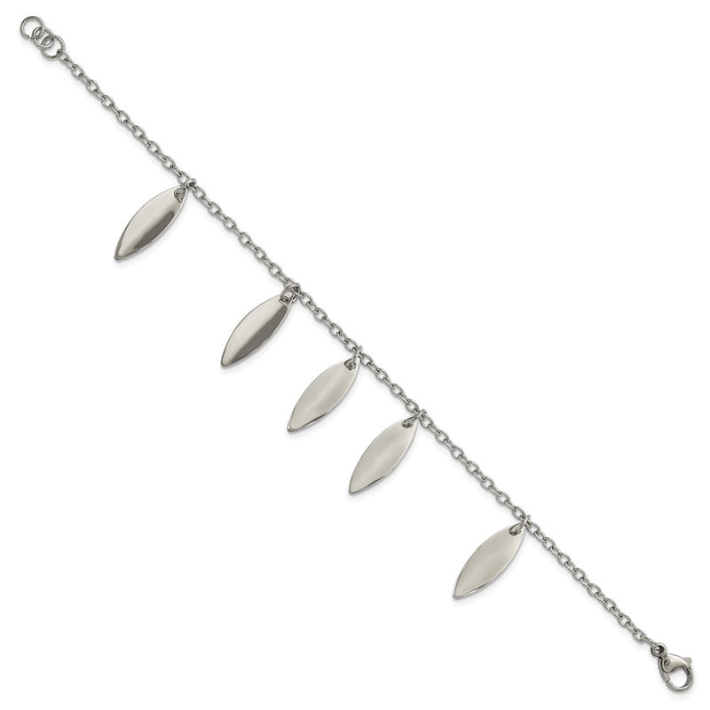 7.5 Inch Stainless Steel Polished Diamond Shaped Dangles Bracelet