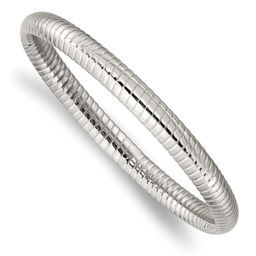 Stainless Steel Chisel Polished And Textured Hollow Bangle