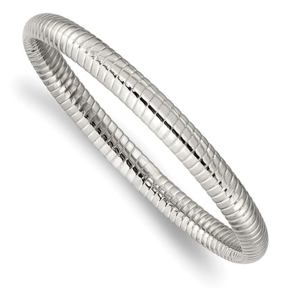 Stainless Steel Chisel Polished And Textured Hollow Bangle