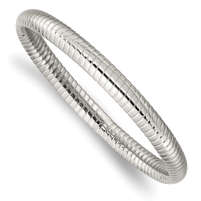 Stainless Steel Chisel Polished And Textured Hollow Bangle