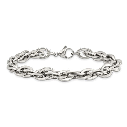 Chisel Stainless Steel Polished 8 Oval Links Chain Bracelet