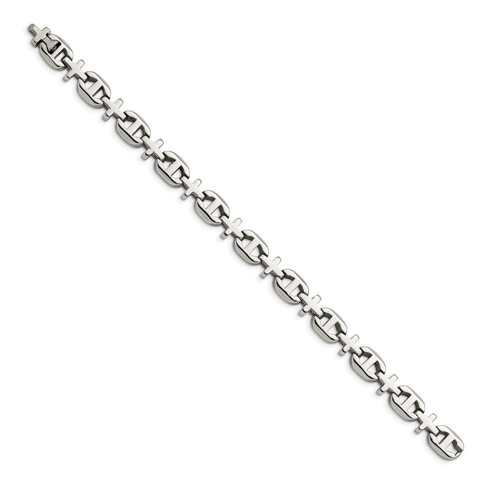 Stainless Steel Chisel Polished Cross Link Chain Bracelet