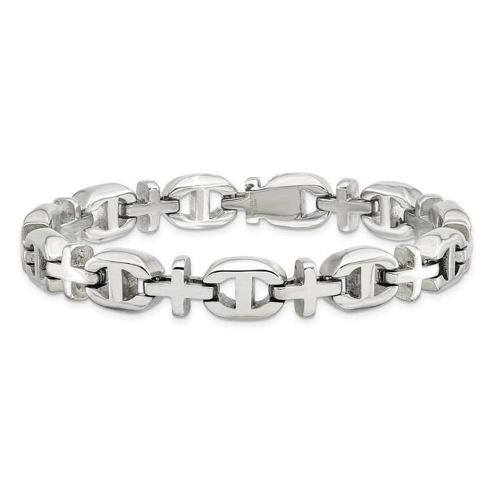 Stainless Steel Chisel Polished Cross Link Chain Bracelet