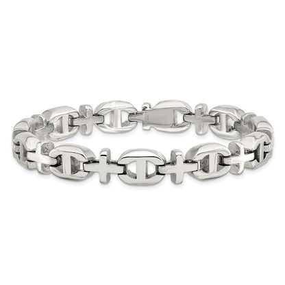 Stainless Steel Chisel Polished Cross Link Chain Bracelet