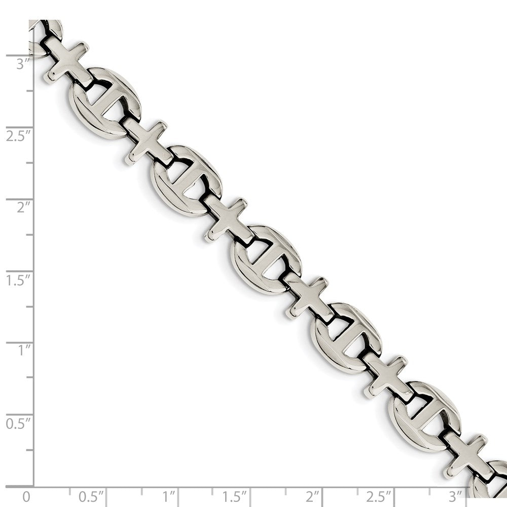 Stainless Steel Chisel Polished Cross Link Chain Bracelet