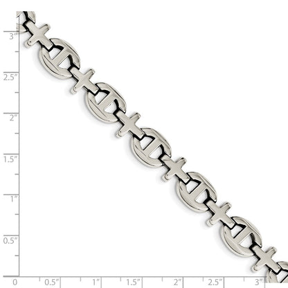 Stainless Steel Chisel Polished Cross Link Chain Bracelet