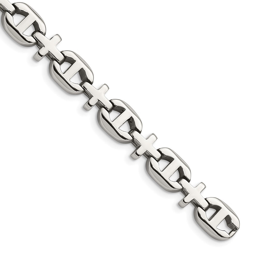 Stainless Steel Chisel Polished Cross Link Chain Bracelet
