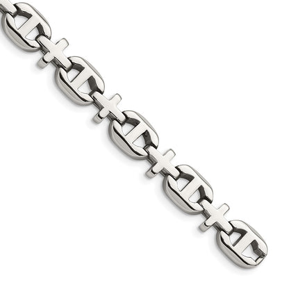 Stainless Steel Chisel Polished Cross Link Chain Bracelet