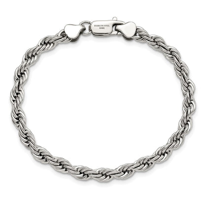 Stainless Steel Chisel Polished 6mm Rope Chain Bracelet