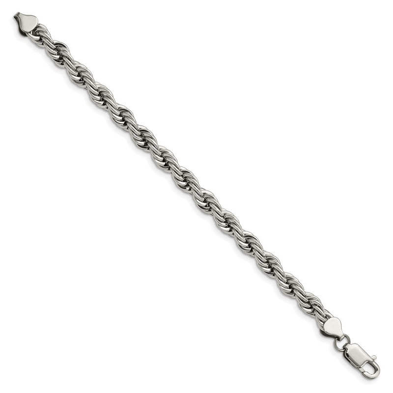 Stainless Steel Chisel Polished 7mm 9 Inch Rope Bracelet
