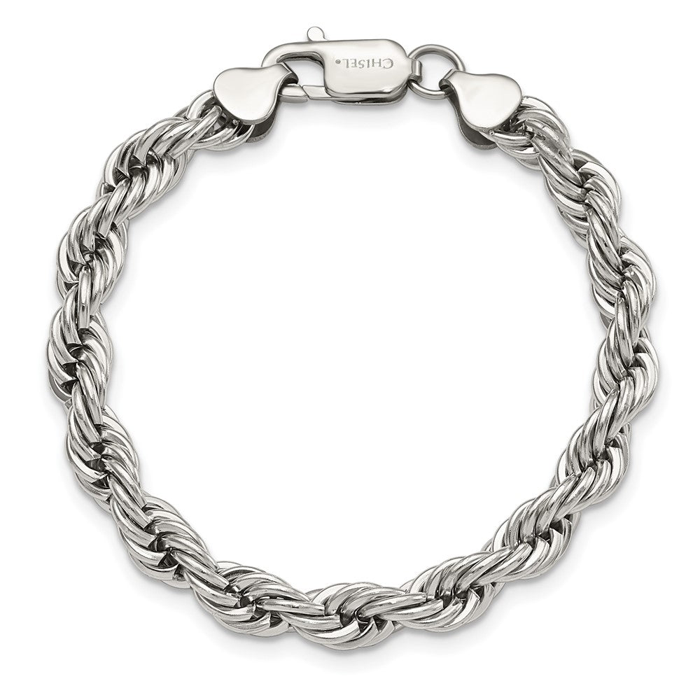 Chisel Stainless Steel Polished 7mm 9 Rope Chain Bracelet