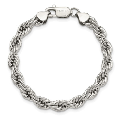 Chisel Stainless Steel Polished 7mm 9 Rope Chain Bracelet