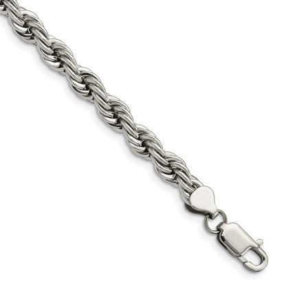 Chisel Stainless Steel Polished 7mm 9 Rope Chain Bracelet