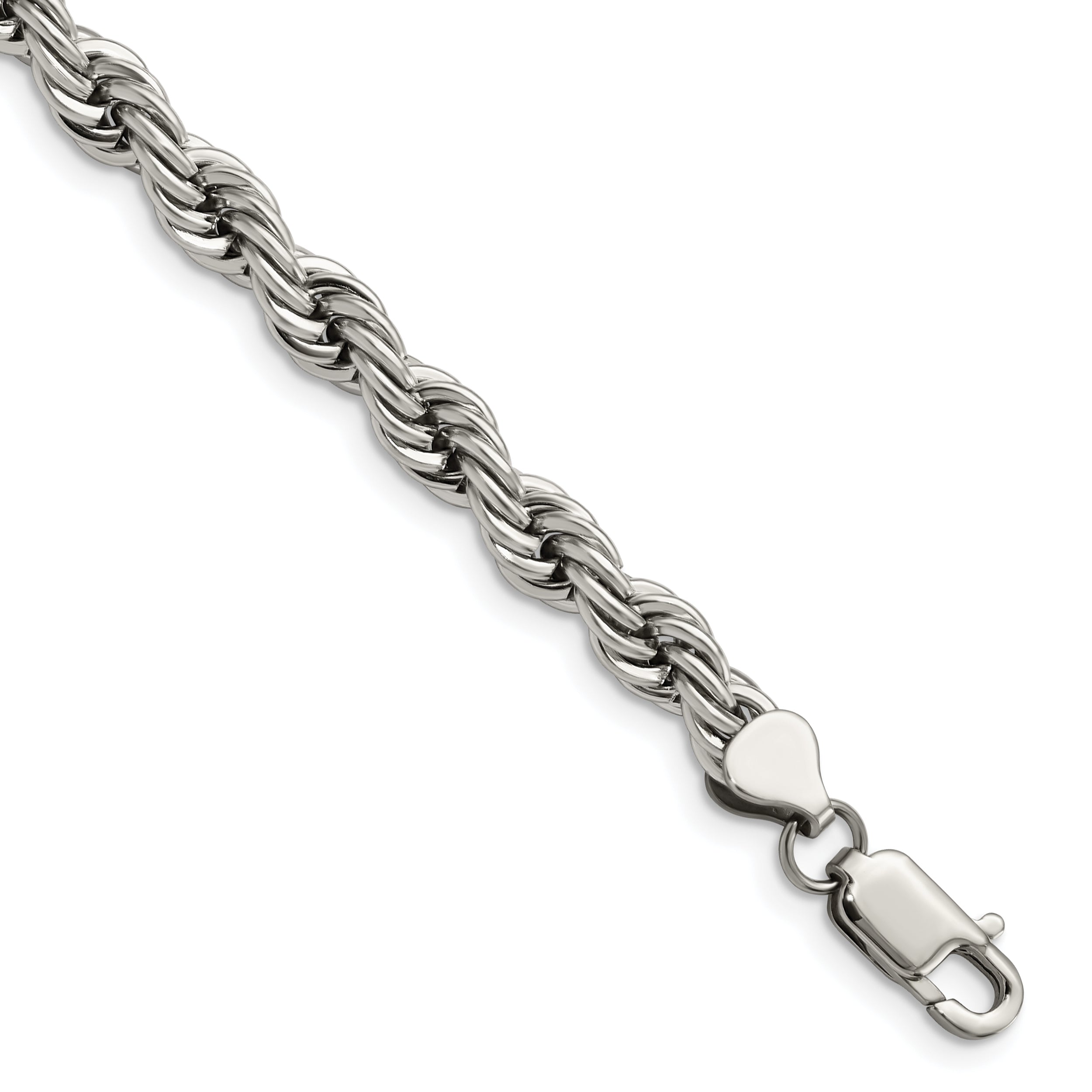 Stainless Steel Chisel Polished 7mm 8.5 Inch Rope Bracelet