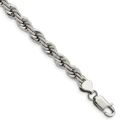 Stainless Steel Chisel Polished 7mm 8.5 Inch Rope Bracelet