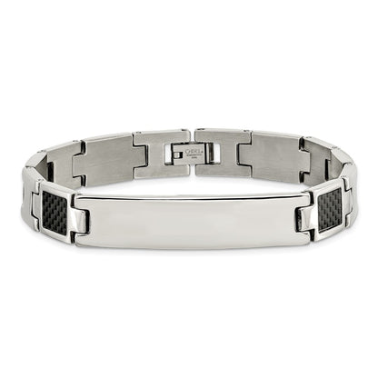 Stainless Steel Chisel Brushed And Polished Black Carbon Fiber Inlay 8.5 Inch Id Bracelet