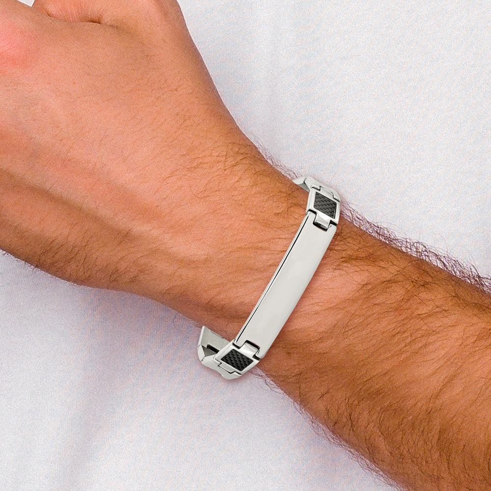 Stainless Steel Chisel Brushed And Polished Black Carbon Fiber Inlay 8.5 Inch Id Bracelet