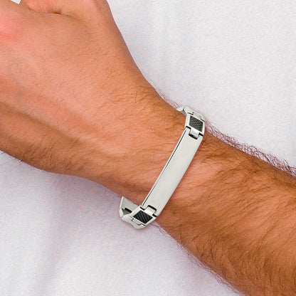 Stainless Steel Chisel Brushed And Polished Black Carbon Fiber Inlay 8.5 Inch Id Bracelet
