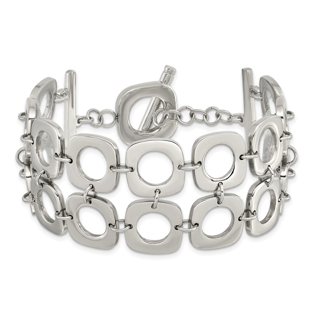 8 Inch Stainless Steel Polished Double Row Square 8In Toggle Bracelet