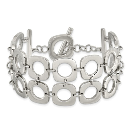 8 Inch Stainless Steel Polished Double Row Square 8In Toggle Bracelet