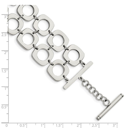 8 Inch Stainless Steel Polished Double Row Square 8In Toggle Bracelet