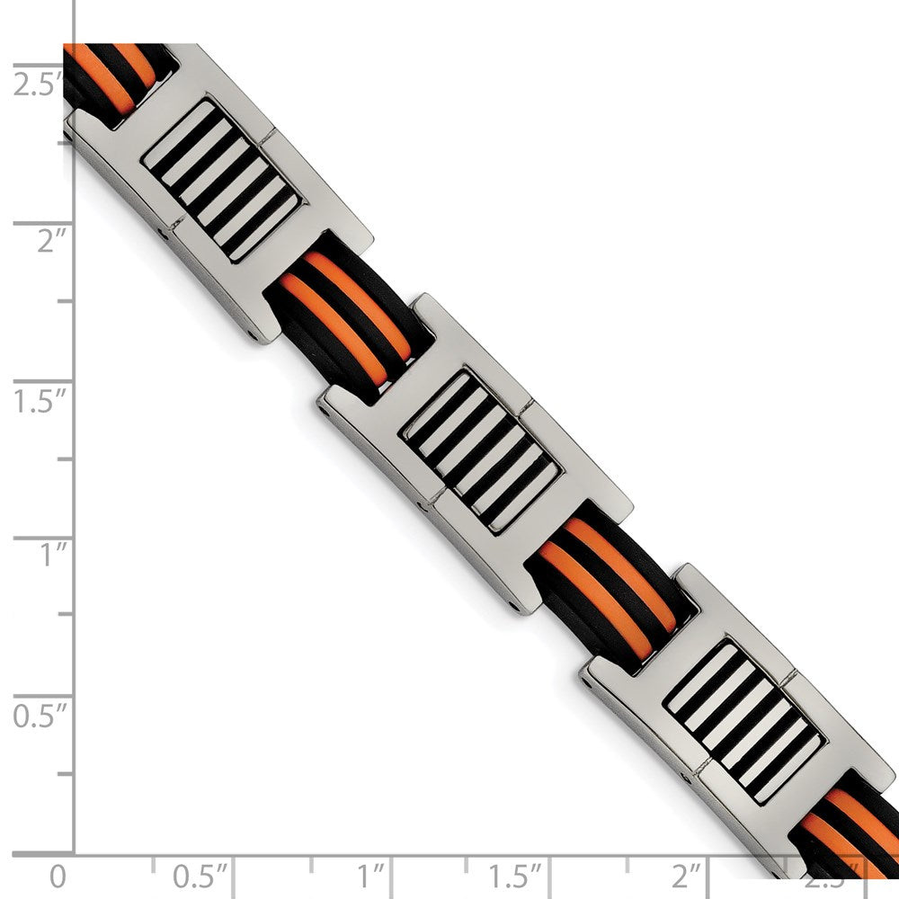 Stainless Steel Chisel Polished With Black And Orange Rubber 8.5 Inch Link Bracelet