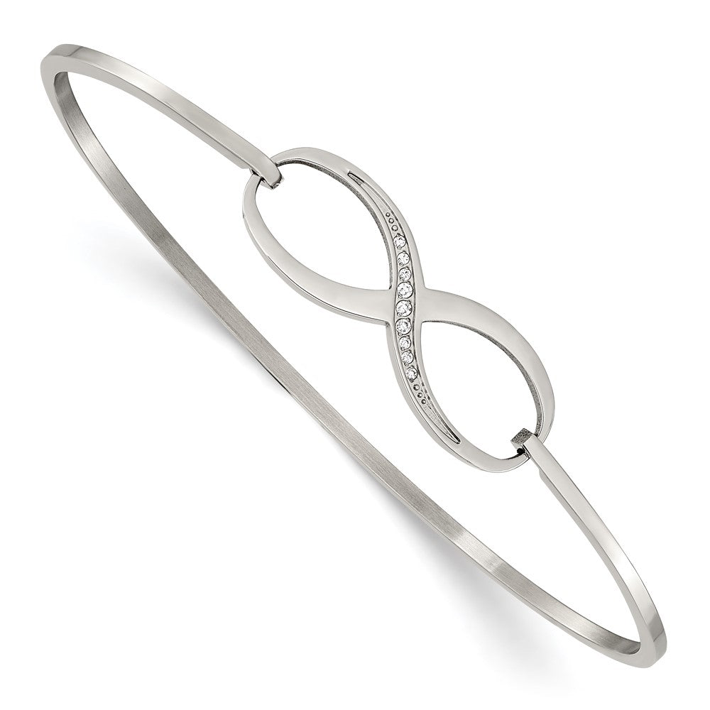 Stainless Steel Chisel Polished With Cz Infinity Symbol Bangle