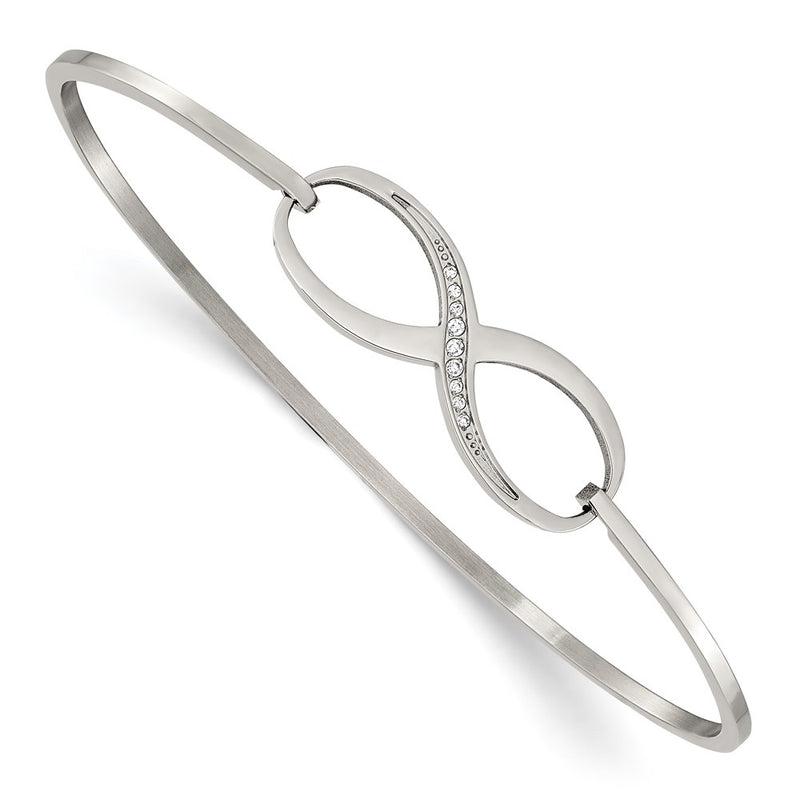 Stainless Steel Chisel Polished With Cz Infinity Symbol Bangle