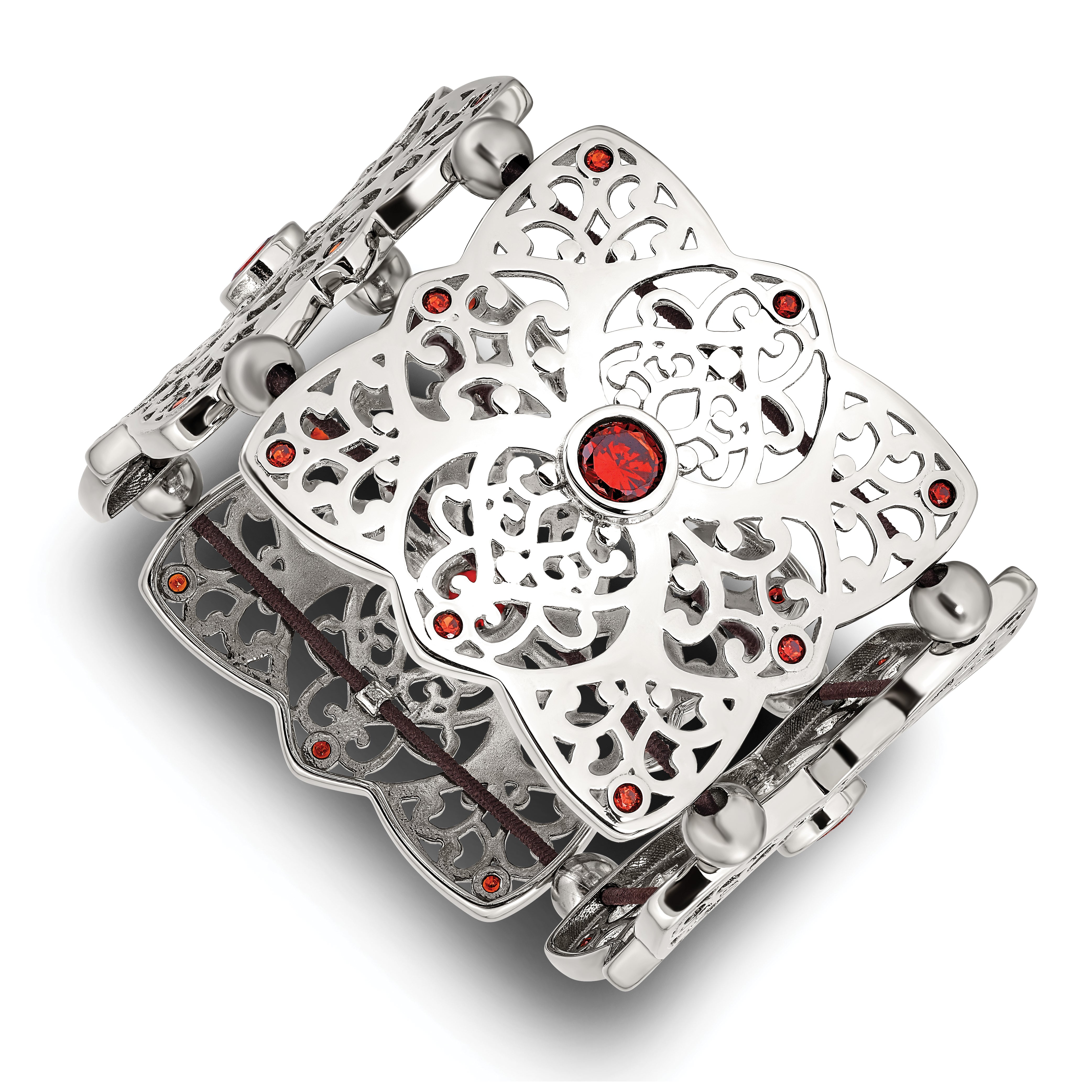 Stainless Steel Polished W/Red Cz Stretch Bracelet