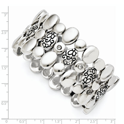 Stainless Steel Cz Antiqued Stretch Bracelet