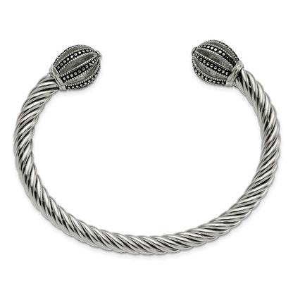 Stainless Steel Antiqued And Polished Twisted Cuff Bangle