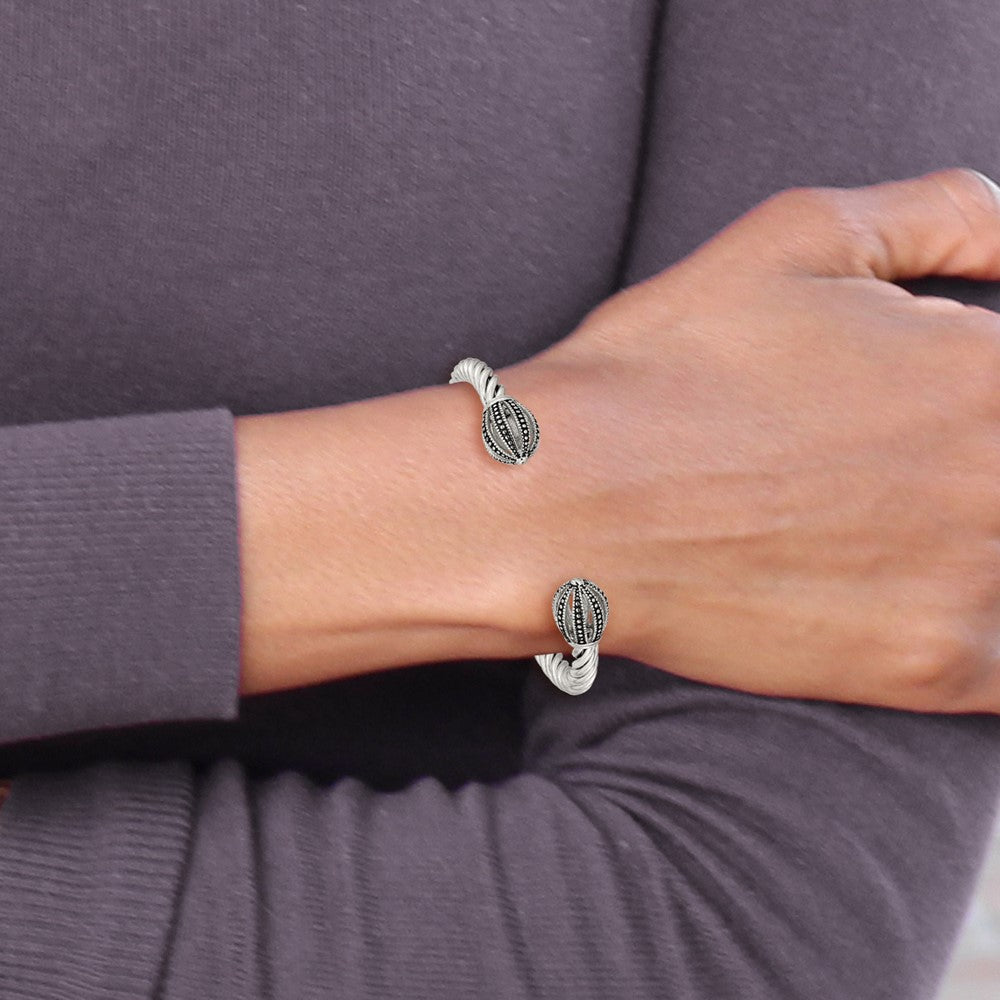 Stainless Steel Antiqued And Polished Twisted Cuff Bangle