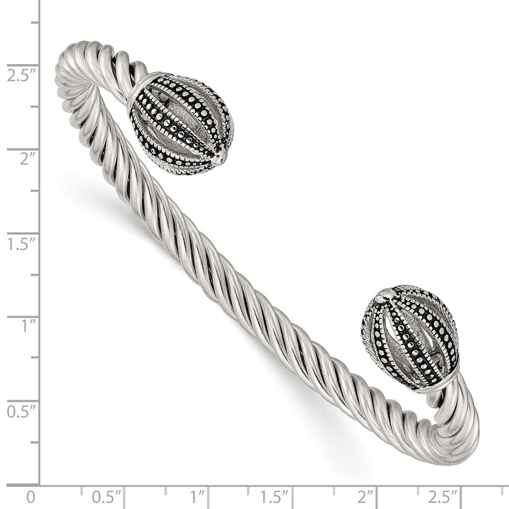 Stainless Steel Antiqued And Polished Twisted Cuff Bangle