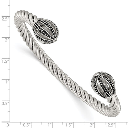 Stainless Steel Antiqued And Polished Twisted Cuff Bangle