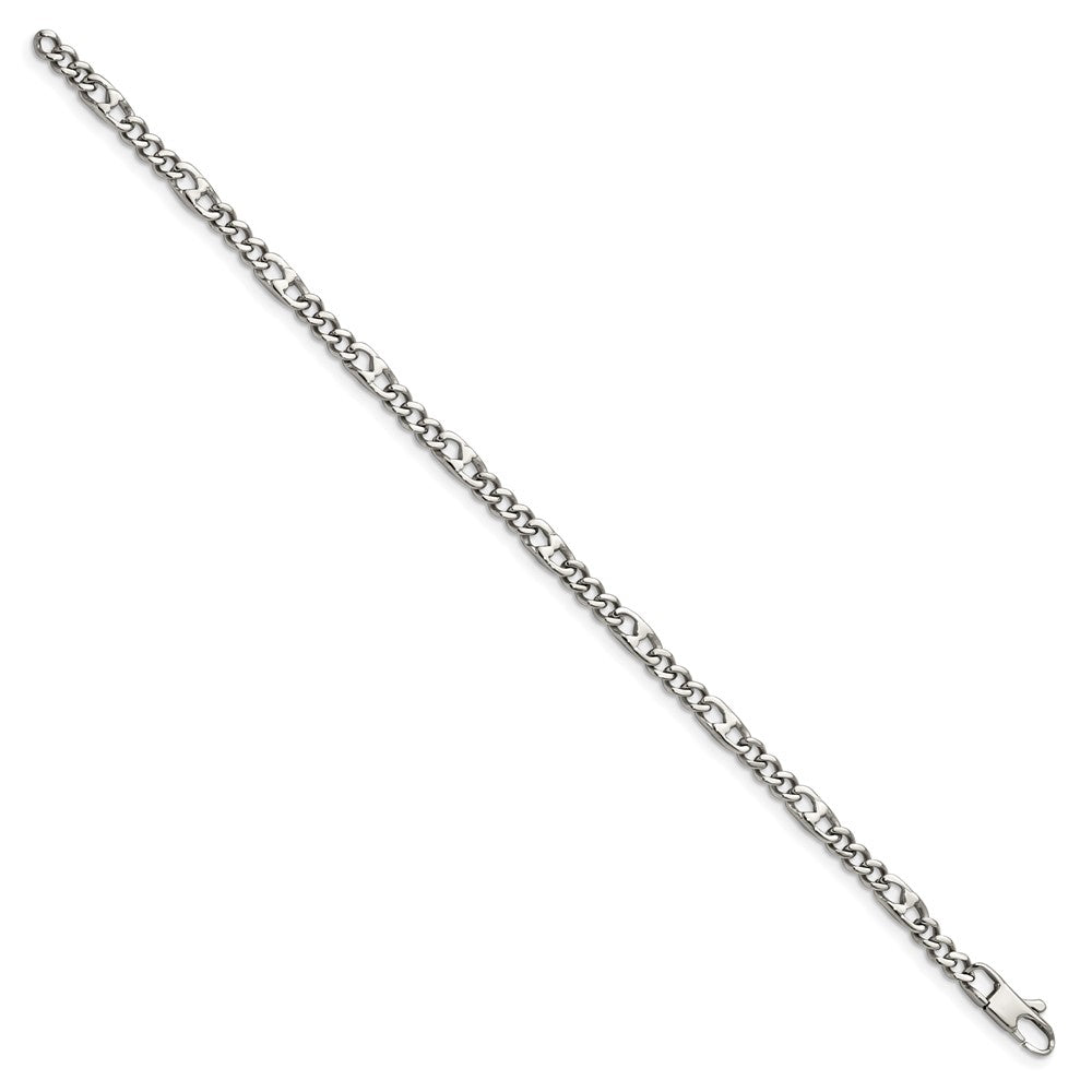 Stainless Steel Chisel Polished 4mm Figaro Chain Bracelet