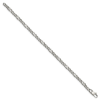 Stainless Steel Chisel Polished 4mm Figaro Chain Bracelet