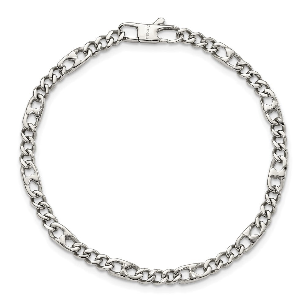 Stainless Steel Chisel Polished 4mm Figaro Chain Bracelet