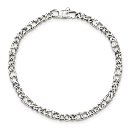 Stainless Steel Chisel Polished 4mm Figaro Chain Bracelet