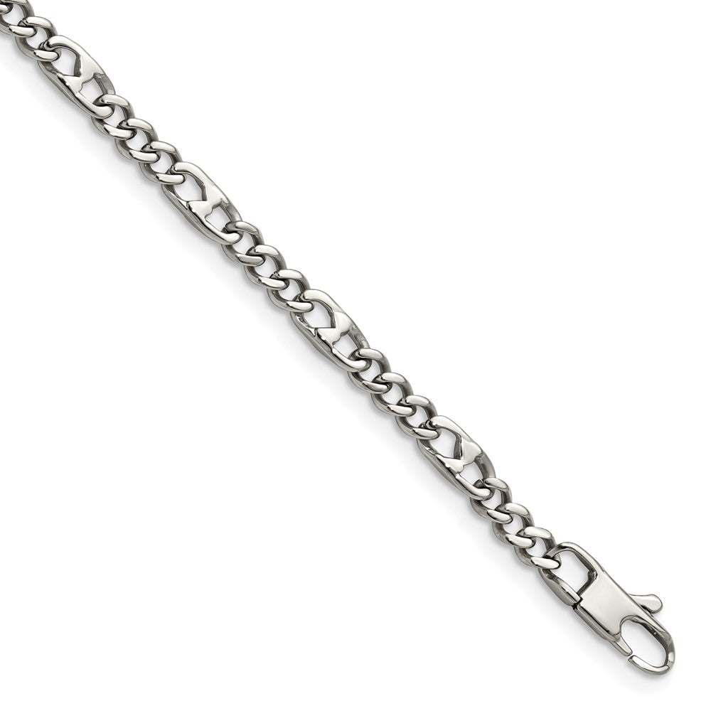 Stainless Steel Chisel Polished 4mm Figaro Chain Bracelet
