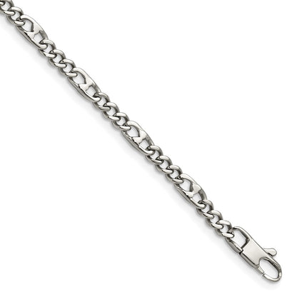 Stainless Steel Chisel Polished 4mm Figaro Chain Bracelet